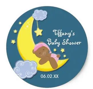 

1.5inch Teddy Bear Moon & Stars Baby Shower Girls Sticker