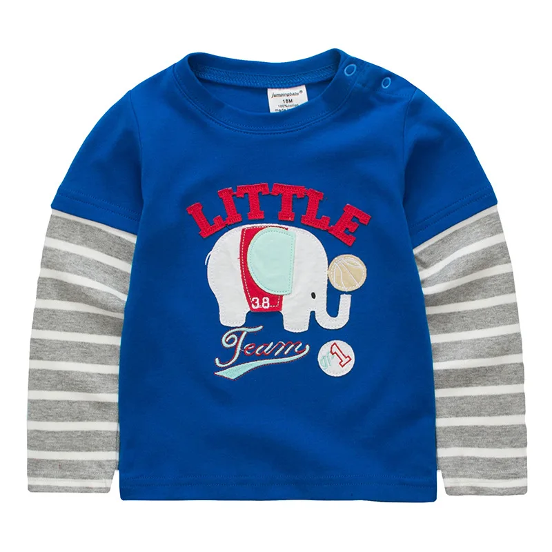 Camisetas T7067 Jumpingbaby/Коллекция года; детская одежда; детская футболка для мальчиков; хлопковые футболки для малышей; CamisetaBoy; футболки с длинными рукавами и рисунком машин; Roupas - Цвет: Camisetas T7067