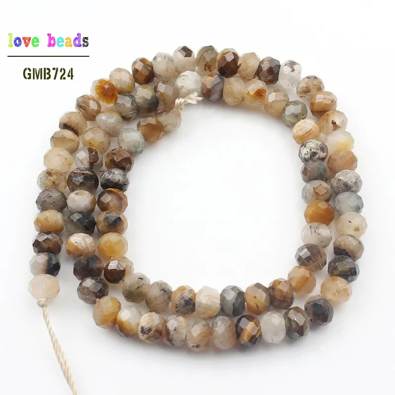 coffee agate Натуральные граненые бусинки из камня Рондель, черный кварц, яшма бусины Роза Quartzs Jaspers Амазонит разделительные бусины 4*6 мм DIY браслет 1" прядь - Цвет: coffee agate