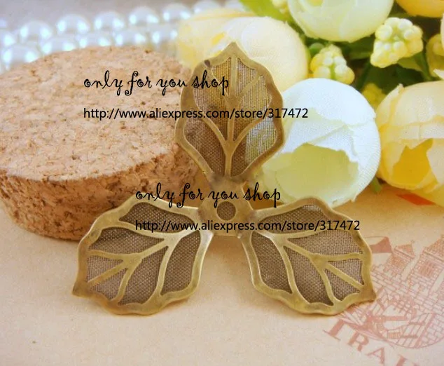 Бесплатная Доставка! 45 мм античная бронза три листа медная сетка цветок основа