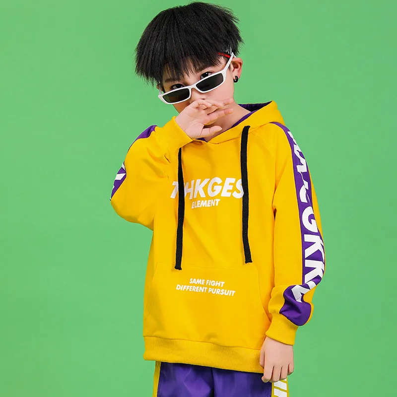 yellow tops Детская одежда в стиле хип-хоп; толстовка с капюшоном; рубашка; топы; повседневные брюки для девочек и мальчиков; танцевальный костюм; одежда для бальных танцев - Цвет: yellow tops