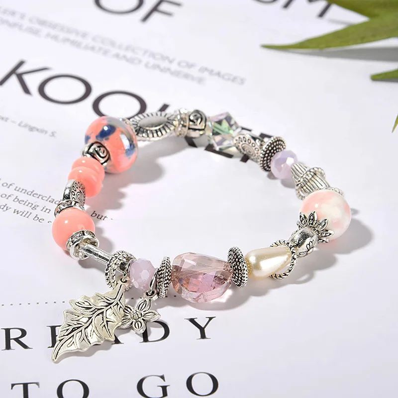 

Crystal natural stone, ceramic beads, handmade beaded bracelet, Bohemian, female, fashion jewelry accessories wholesale