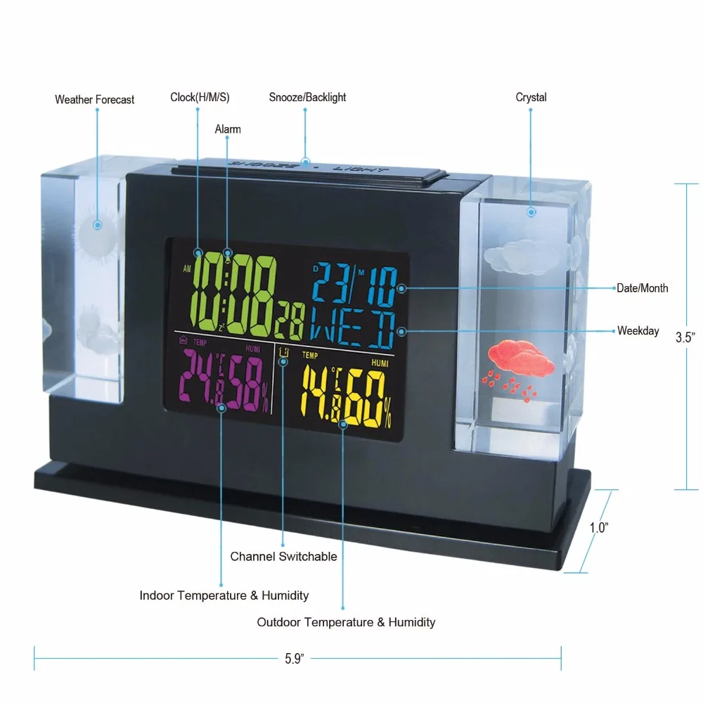 Iampinkman Crystal LED Weather Station with Backlight Indoor Outdoor Temperature Humidity Alarm Clock | Инструменты