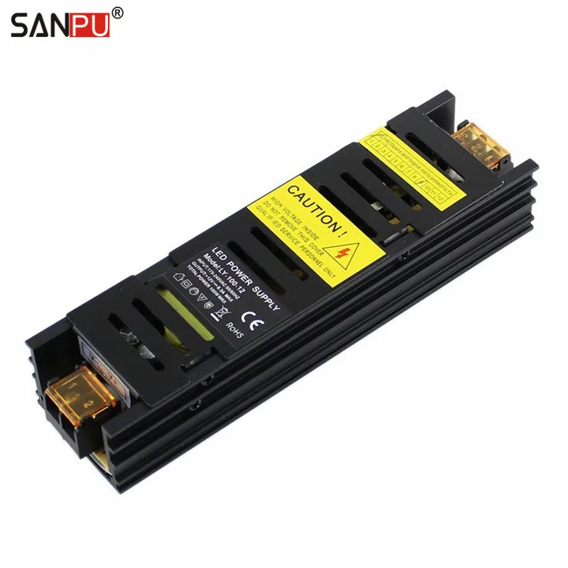 SMPS светодио дный драйвер 12vdc 100 Вт 8a постоянной Напряжение коммутации Питание 220 В ac dc трансформатор для освещения черный Алюминий Indoor