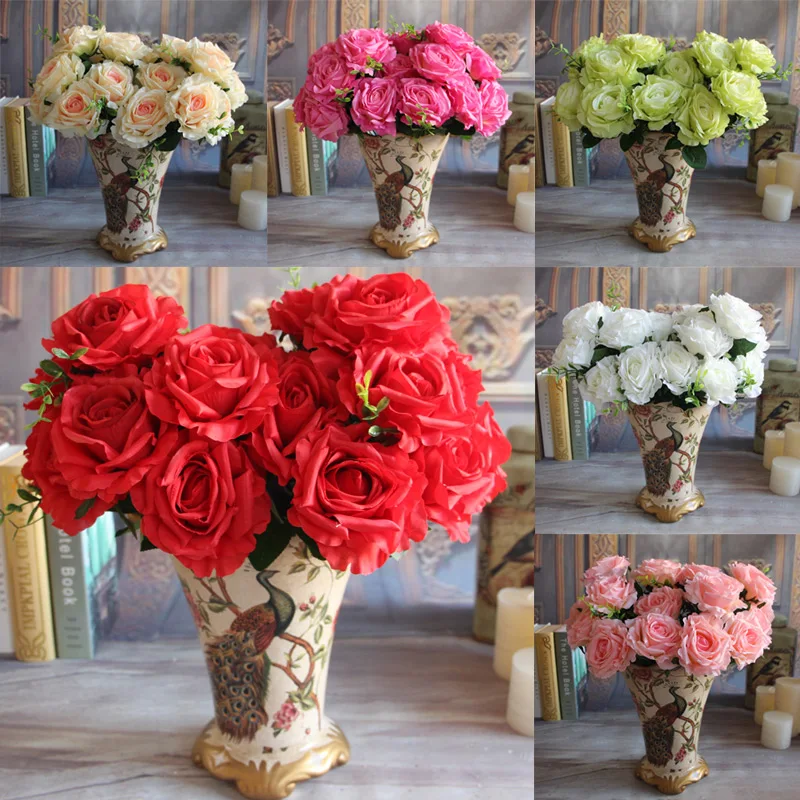 Свадебные 9 розы Букет Искусственные цветы кремовое розовое