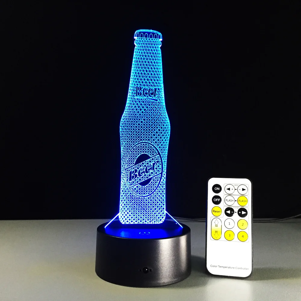Пивная бутылка дистанционного Управление светодиодный USB 3D Ночной светильник 7