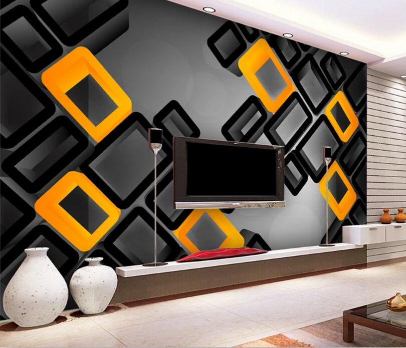 3D обои на заказ простые геометрические оранжевые современные для гостиной