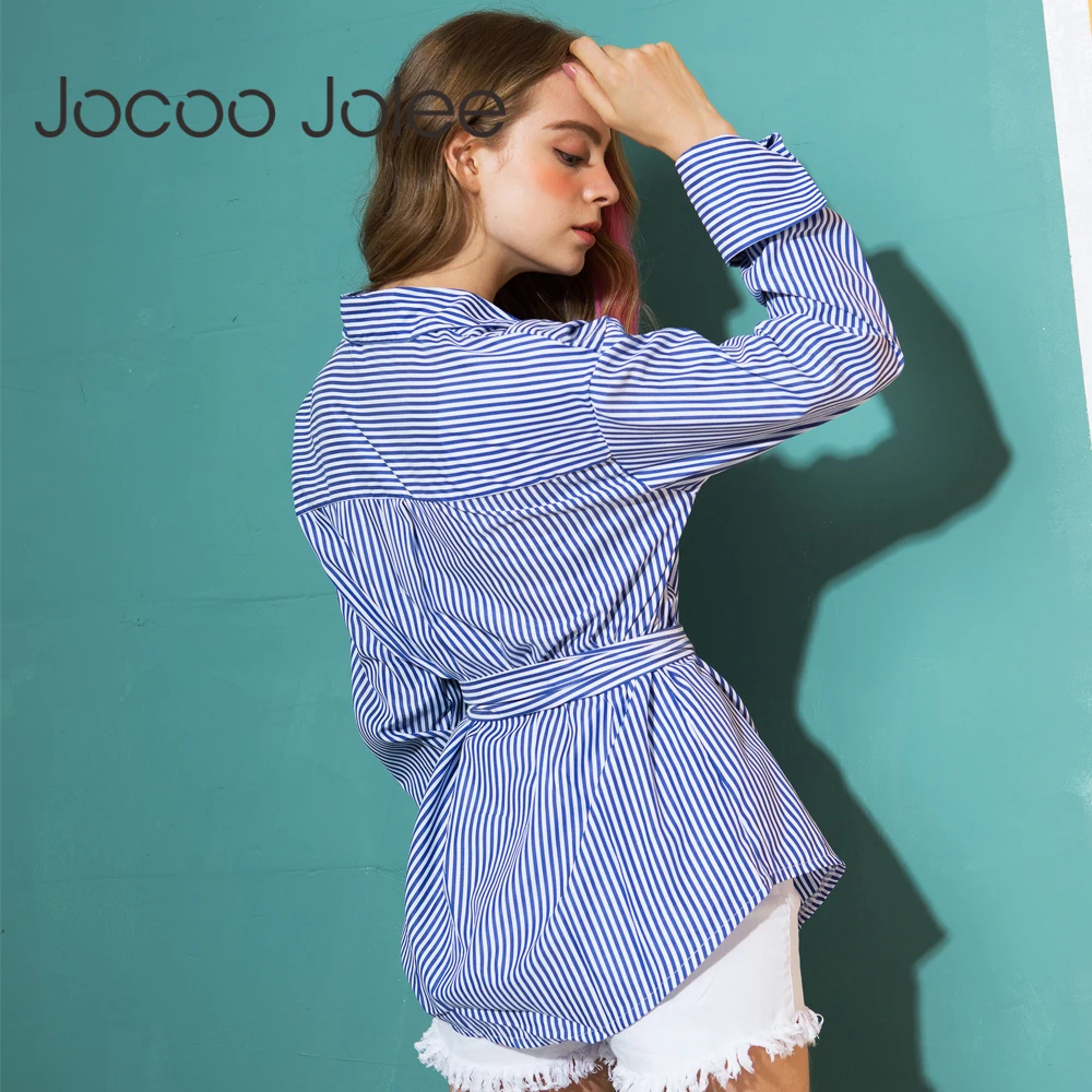 Новинка 2018 осенняя Женская Полосатая Рубашка Jocoo Jolee с длинным рукавом свободные
