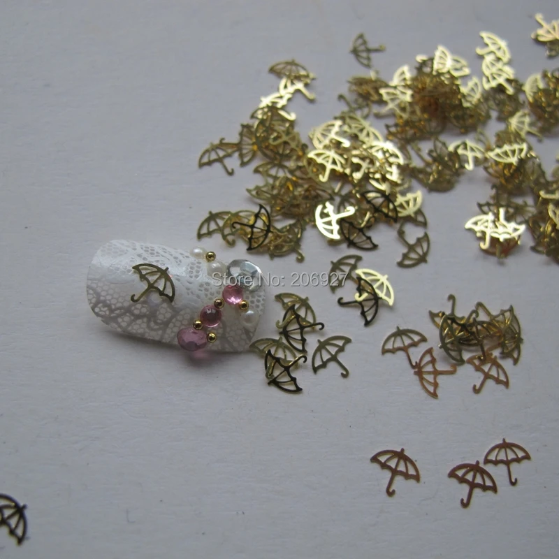 MS155 100 шт Золотой милый зонтик деко для дизайна ногтей металлический стикер