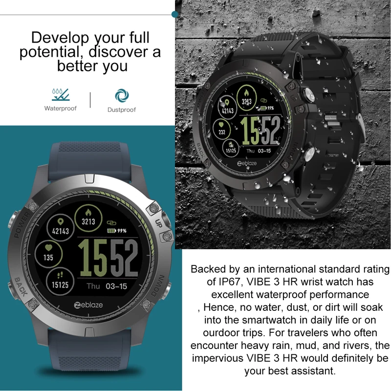 Smartwatch Zeblaze VIBE 3 HR Fitness Tracker Smart Watch Men Sleep Tracking Smart Watch Heart Rate Monitor Watch IP67 Waterproof