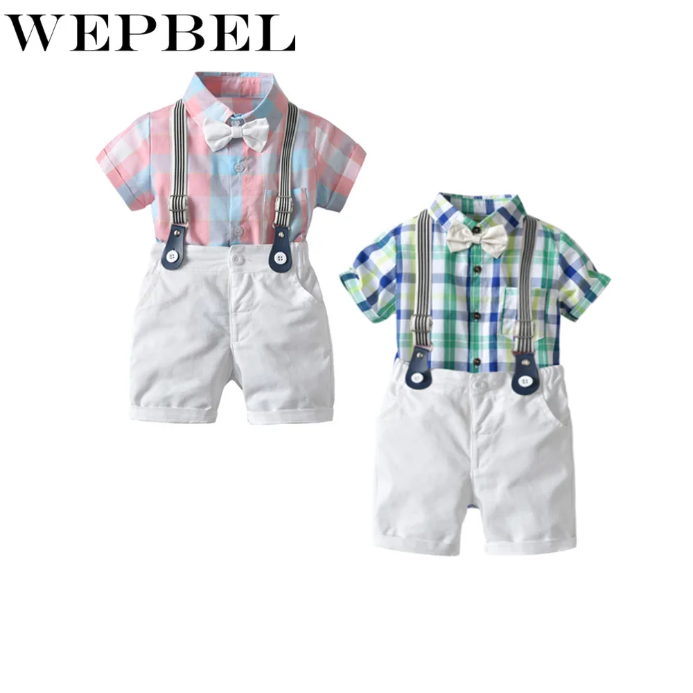 WEPBEL/комплект детской одежды в клетку для мальчиков; рубашка с короткими рукавами+ короткие штаны; комплект повседневной модной хлопковой детской одежды из 4 предметов