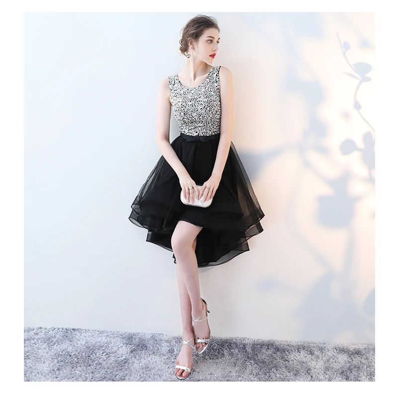 Новое черное вечернее платье с блестками короткое асимметричное ручной работы