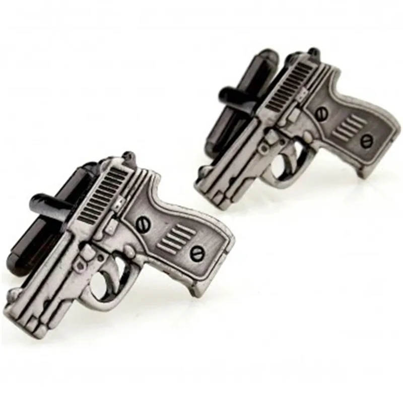 

A pair of men's fashion Cufflinks French fashion sports pistol design black shirt cuff links with high quality brass