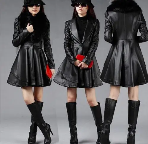 Кожаная куртка пальто 2016 модная простая искусственная кожа большой меховой