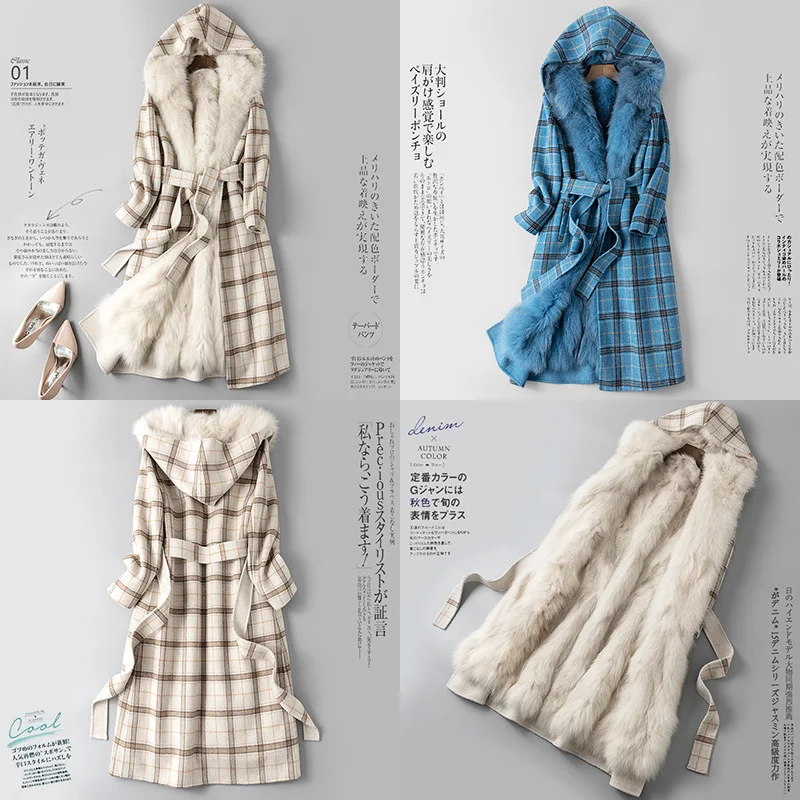 Женское пальто средней и длинной длины из лисьего меха с внутренним желчным