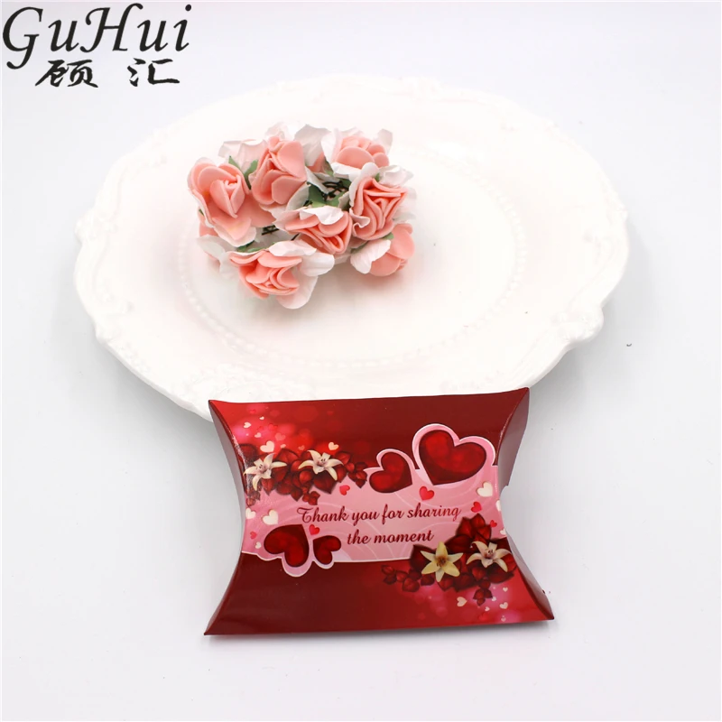 50Pcs Cute Small Pillow heart Shape Candy Box Wedding Favor Party Guest Gift Decoration Valentine Red Hearts Fower | Дом и сад
