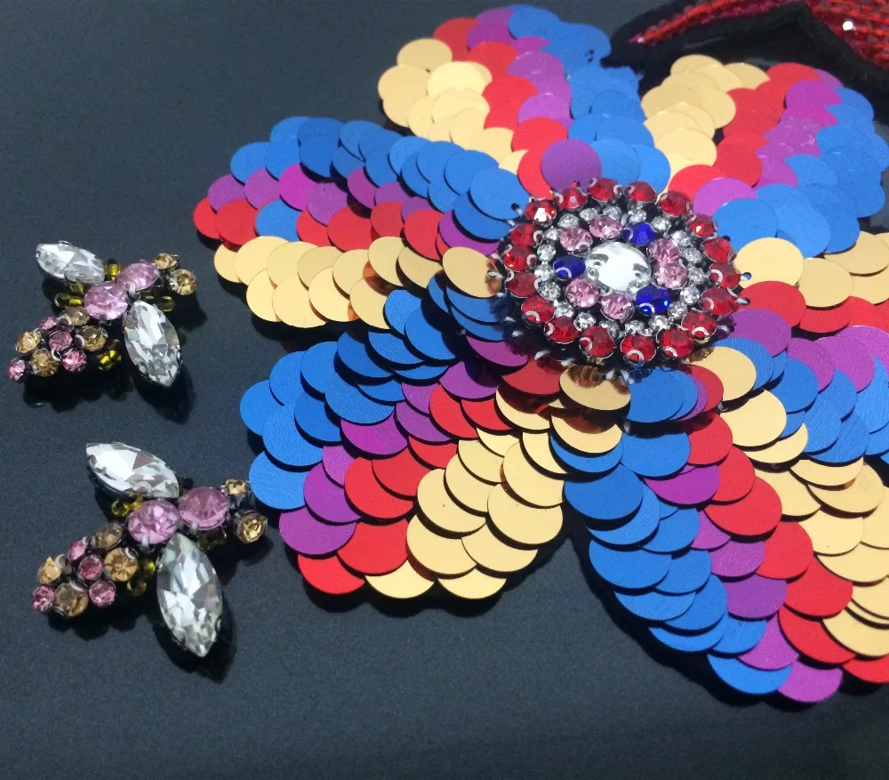 Цветок пчела птица блестки вышитый бисером цветок Стразы нашивки Аппликации