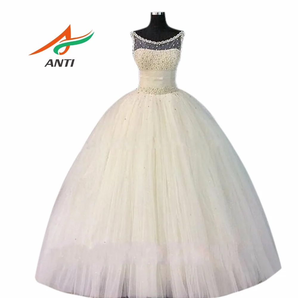

ANTI Real Ball Gown Wedding Dress Sleeveless Designer Styles Beaded Pearls&Crystals Robe De Mariage Bridal Gown Wedding Dresses