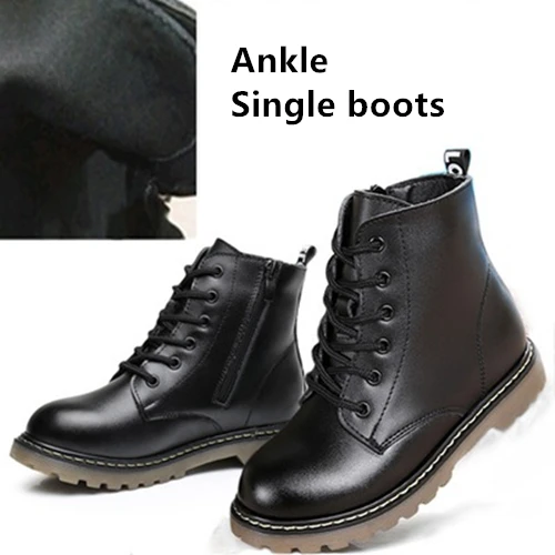 Ankle Black Осенние детские ботинки в байкерском стиле; зимние ботинки из натуральной кожи для мальчиков и девочек; нескользящие ботинки в военном стиле; детская обувь; 03B - Цвет: Ankle Black