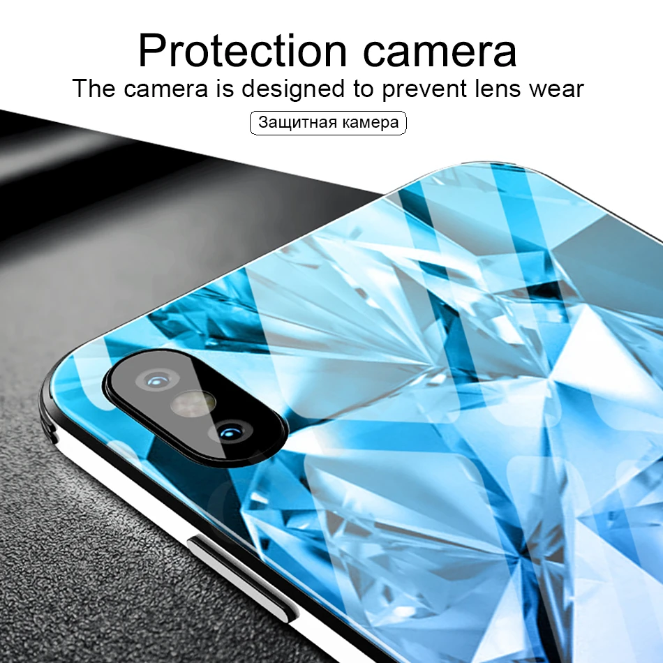 Роскошный чехол из закаленного стекла для iphone 7 8 Plus X стеклянный металлический