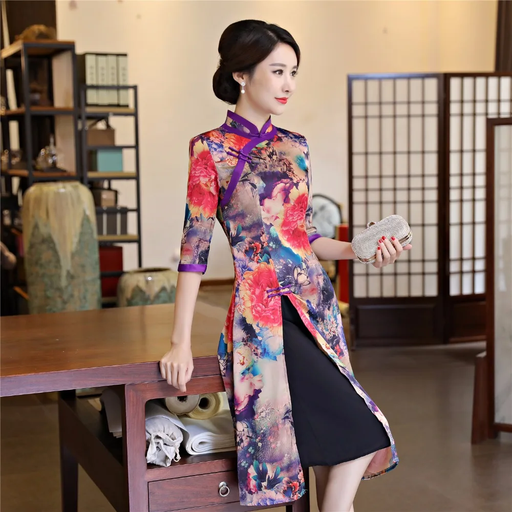 Шанхай история Весна Половина рукава Вьетнам Aodai платье Cheongsam для Для женщин