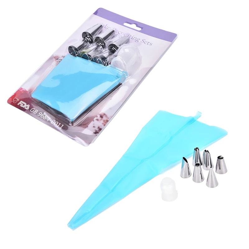 DIY Cake Decorating Bake Tool Icing Piping Cream Pastry Bag + 6 Stainless Steel Nozzle Set Silicone Tips Kitchen Accessories | Дом и сад