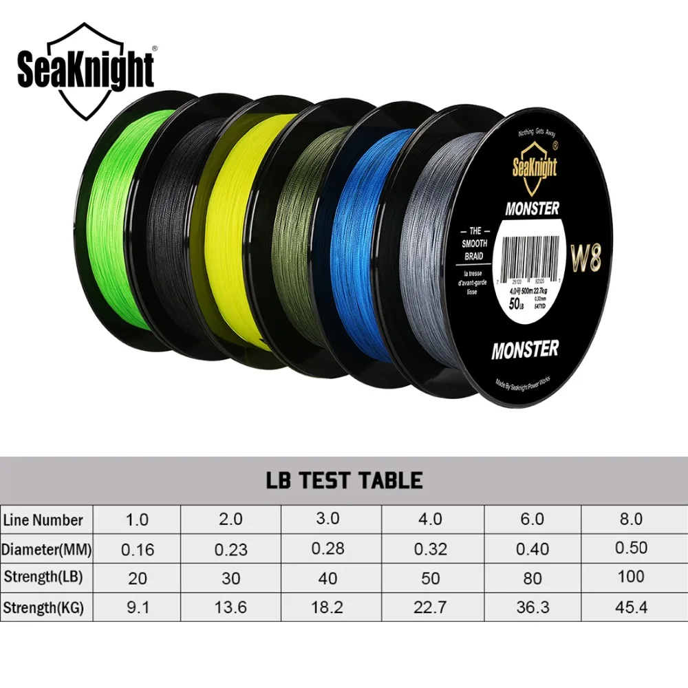 SeaKnight 500 м/546yds Монстр W8 Плетеный Леска 8weaves Провода гладкой PE Multifilament Линия для морской Рыбалка 20-100lb