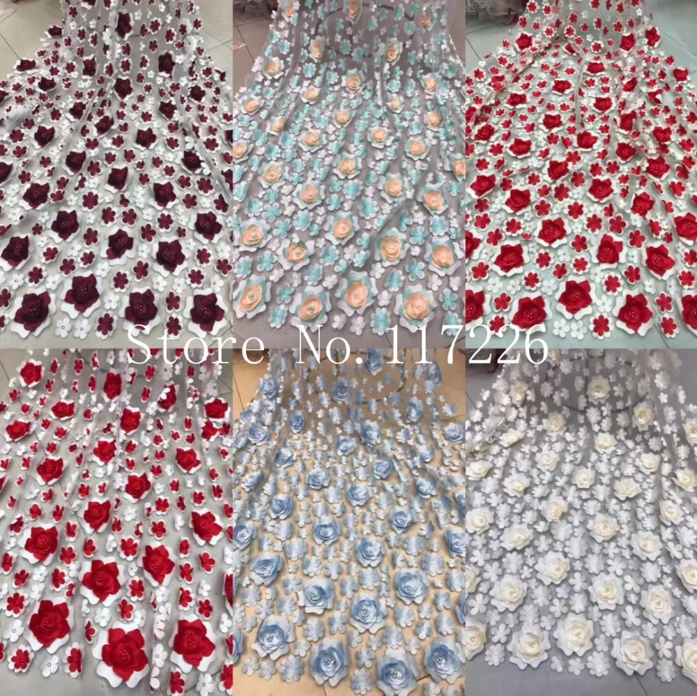 

new design 3d flower embroidery lace fabric JRB-11831 nice looking with beads french lace 5 YARDS/lot for wedding dress