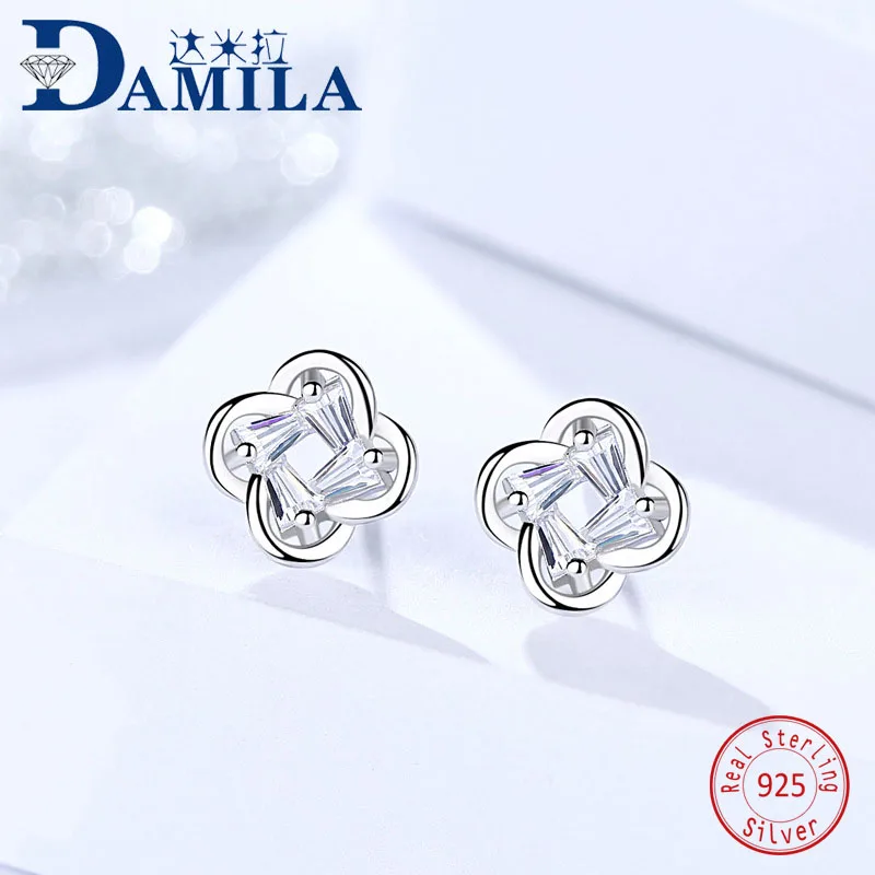 

Crystal flower 925 sterling silver earings for women Silver S925 jewelry stud earrings cubic zirconia stone earing for female