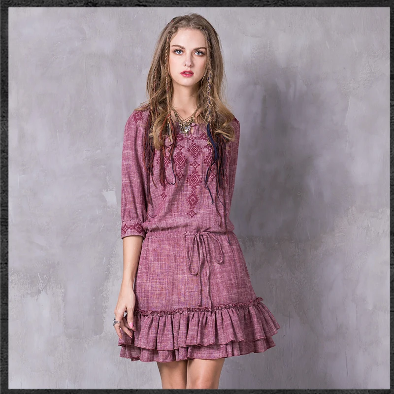 Женщины лето dress 2017 новое прибытие о-образным вырезом оборками старинные