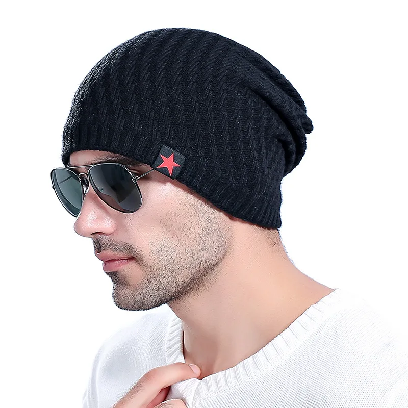 

simple Men's Winter Beanies hats Knitted wool Skullies boys Hip Hop cap autumn man keep warm soft hats for men Bonnet