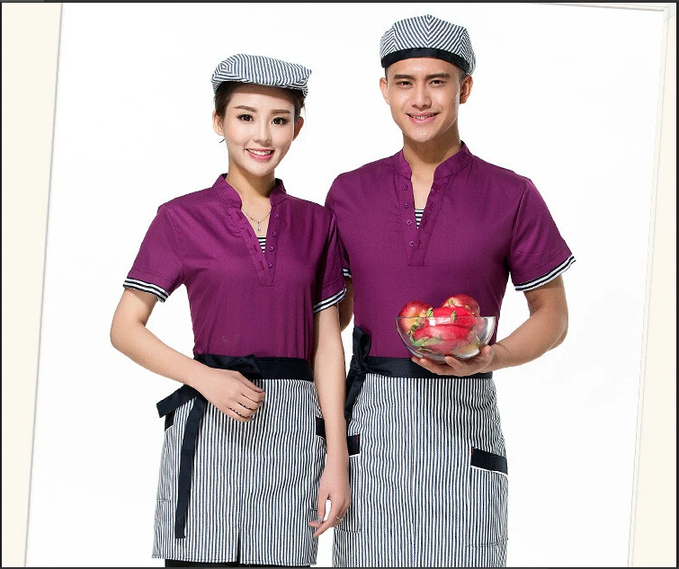 

Waitress uniform restaurant waiter work wear short sleeved women/men