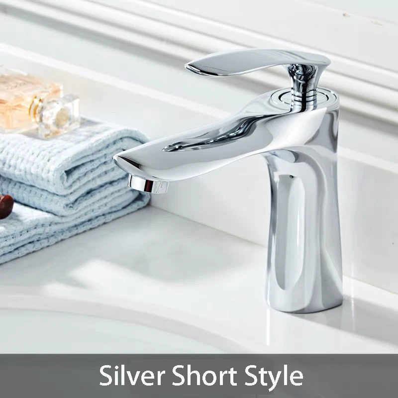 Silver short Style Новейший смеситель для раковины горячей и холодной воды Латунь с одной ручкой хромированный смеситель черная щетка никелевый смеситель для раковины воды - Цвет: Silver short Style
