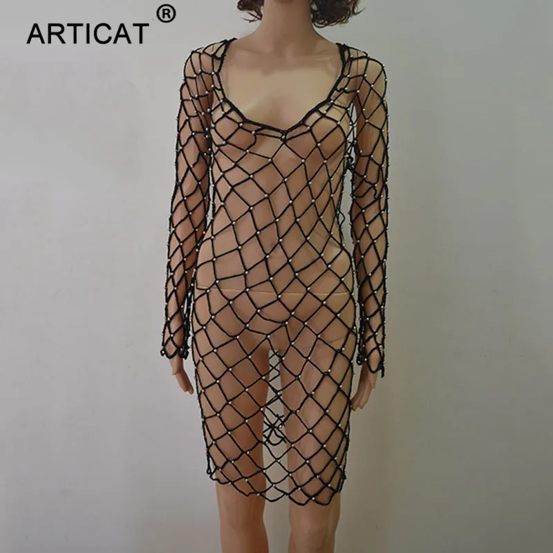 Женское ажурное платье Articat черное прозрачное платье-мини с открытой спиной и