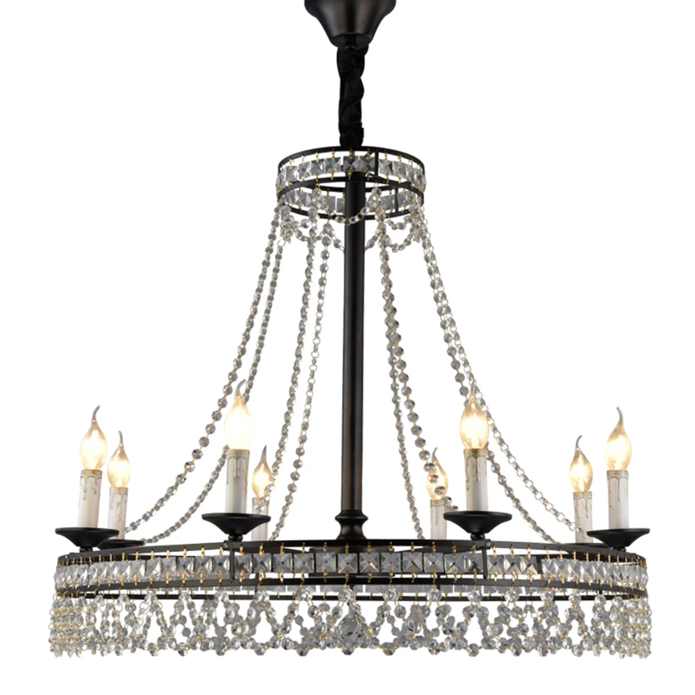

Luxury Vintage Design Black E14 Led K9 Crystal Large Chandelier Lighting Fixtures for Home Staircase Living Room Bedroom Lamp