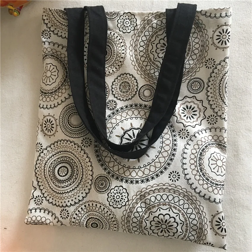 Эко хозяйственная сумка тоут YILE из хлопка и льна винтажная круглая Цветочная