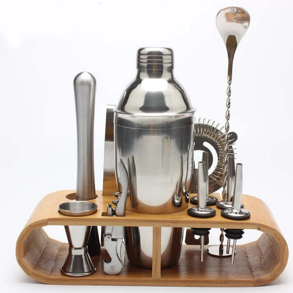 Набор коктейльных шейкеров с бамбуковой подставкой из нержавеющей стали 10 шт. |