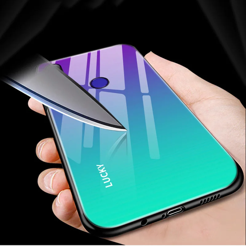 Чехол для Xiaomi Mi Play градиентное закаленное стекло + мягкий чехол с краями MiPlay