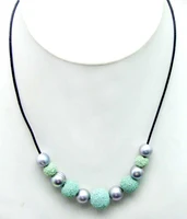sale big 10 11mm gray potato natural freshwater pearl with green lava rock necklace 18 with genuine leather nec5910