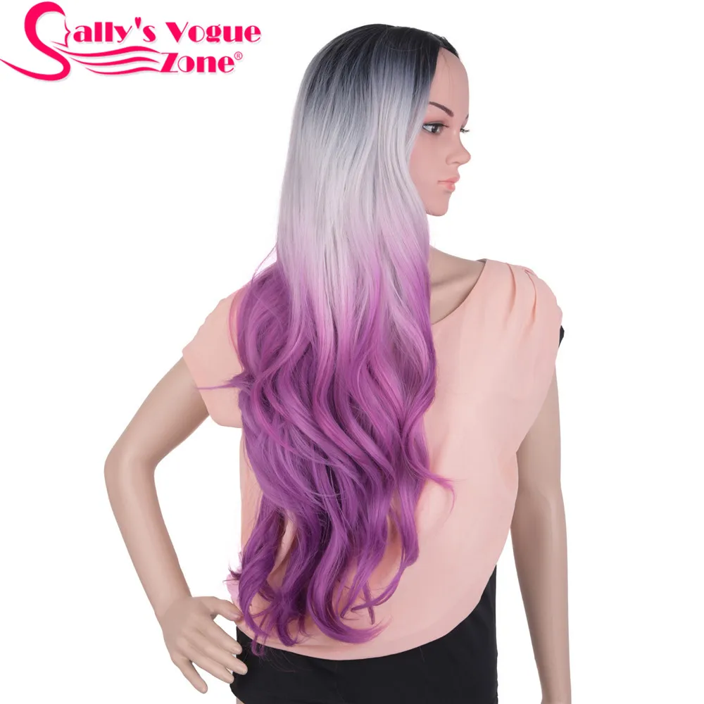 Sallyhair термостойкие 24 дюймов длинные волнистые косплей синтетические парики 280 г Омбре черный серый фиолетовый парик без кружева для женщин