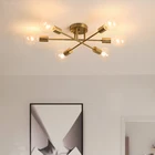 Современная Скандинавская люстра Спутник, полувстраиваемая потолочная лампа, матовое античное золото, 6 лампочек, украшение для дома