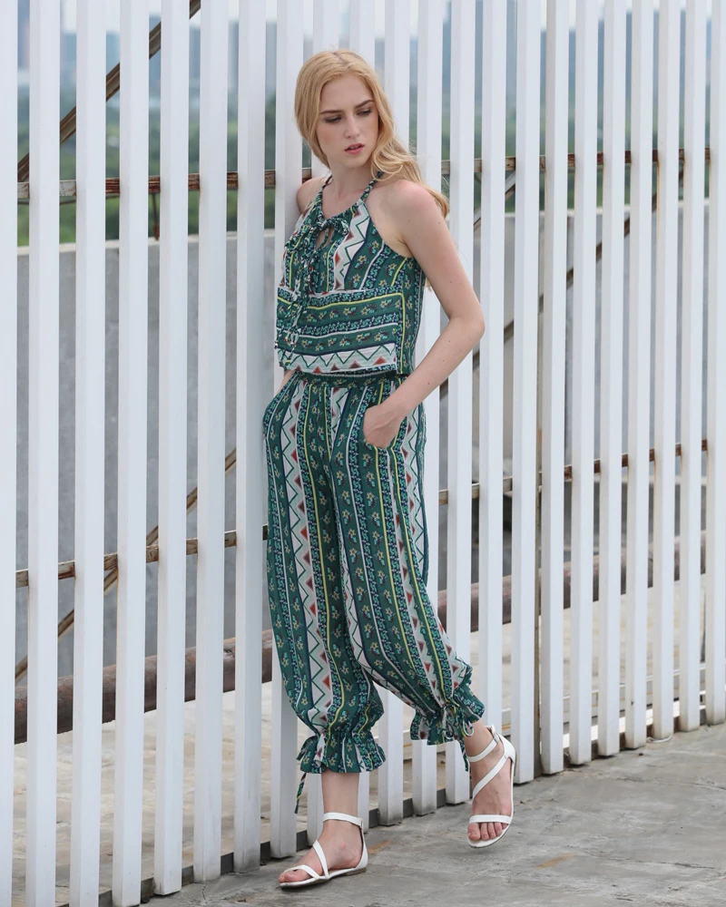 Женщины Шифон Костюм Летом Пляж Мода Платье Повязки Зеленый Старинные Богемный