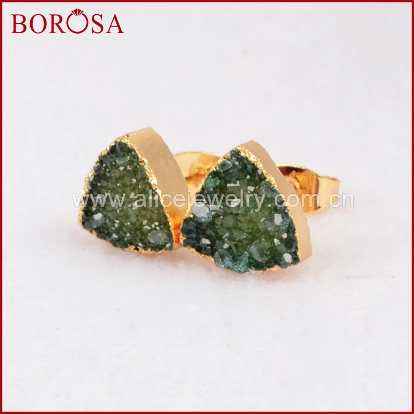 BOROSA Распродажа 5 пар 10 мм треугольник золотого цвета Кулон agates Druzy серьги гвоздики