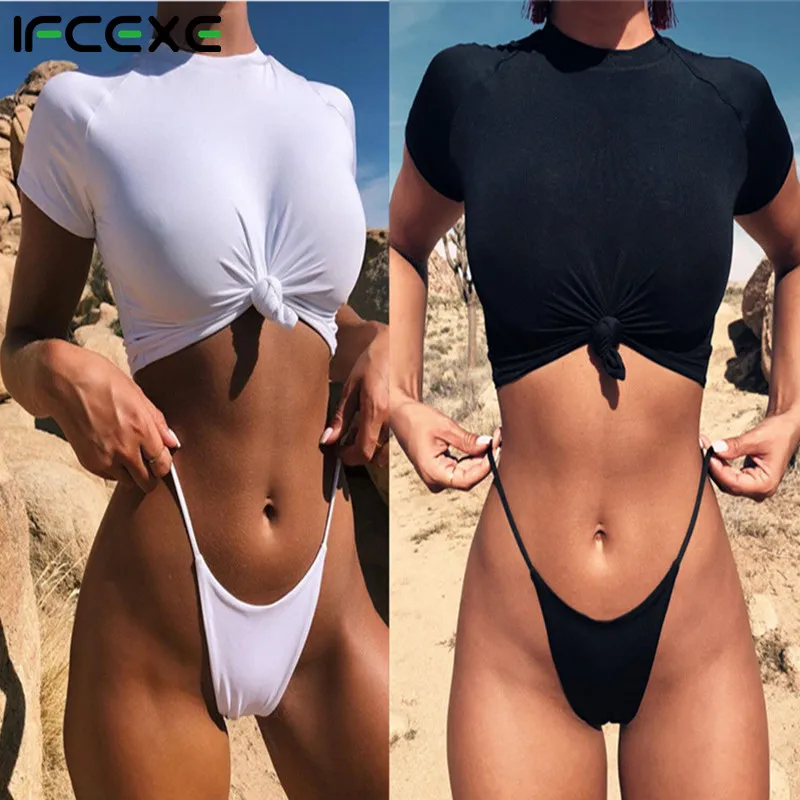 Bikini Mujer Sexy Women Push-Up Padded Short Sleeve Sport Swimwear Biquini 2019 Fitness Swimsuit Beachwear drop shipping |