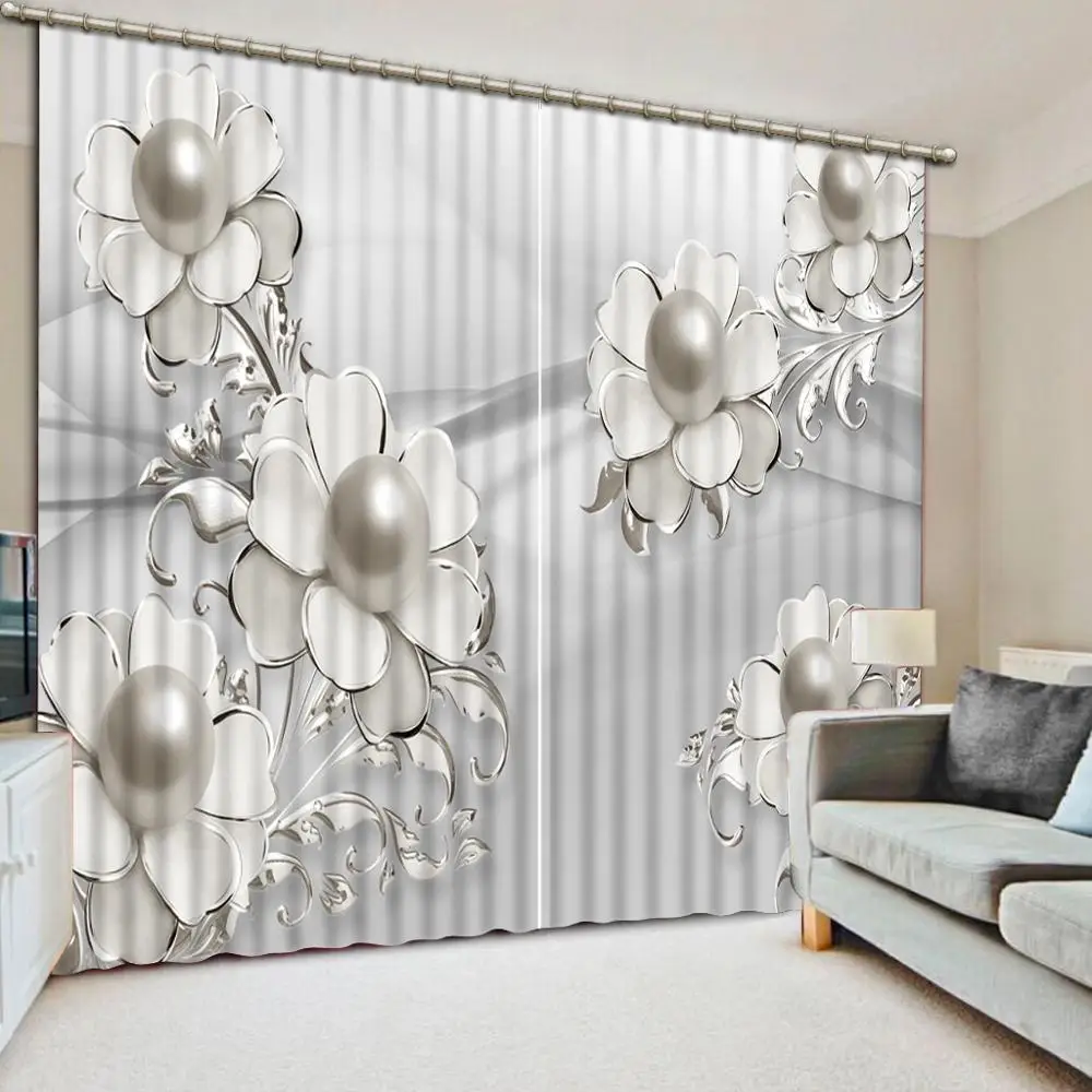 

luxury european curtains Jewelry flowers bedroom Living Room blackout curtain 3d curtains