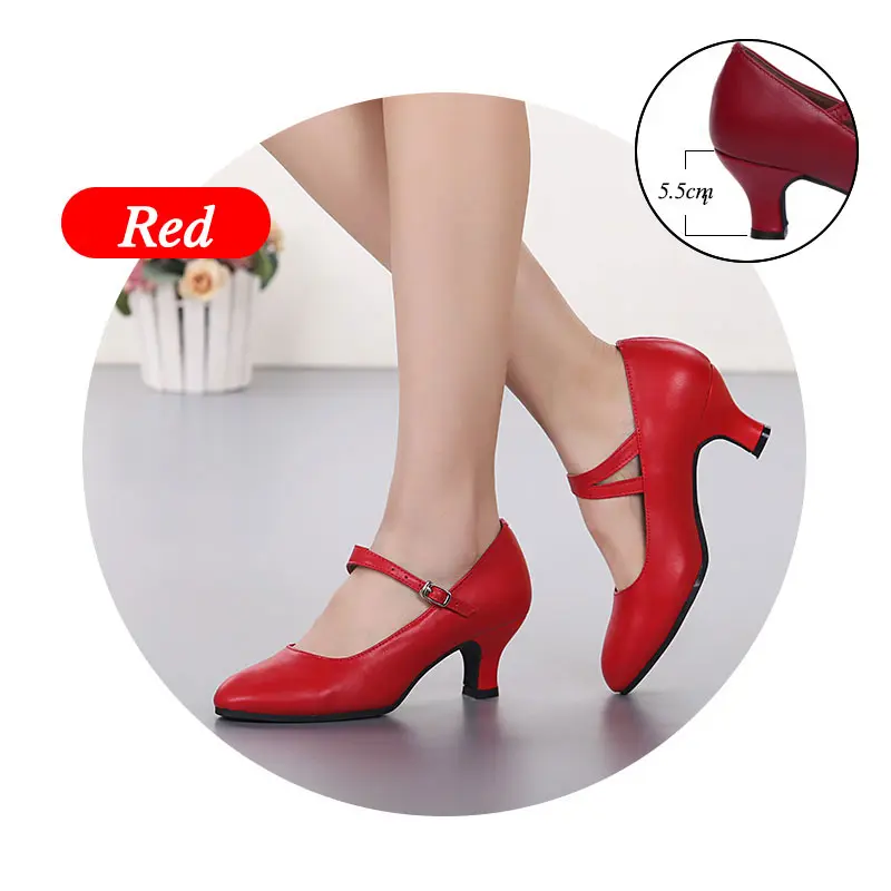 Red 5.5cm Натуральная кожа Для женщин современные туфли для Танцы каблуке цвет красного вина 5,5 см/3,5 см Профессиональный Танго Стандартный Сальса Обувь для танцев - Цвет: Red 5.5cm