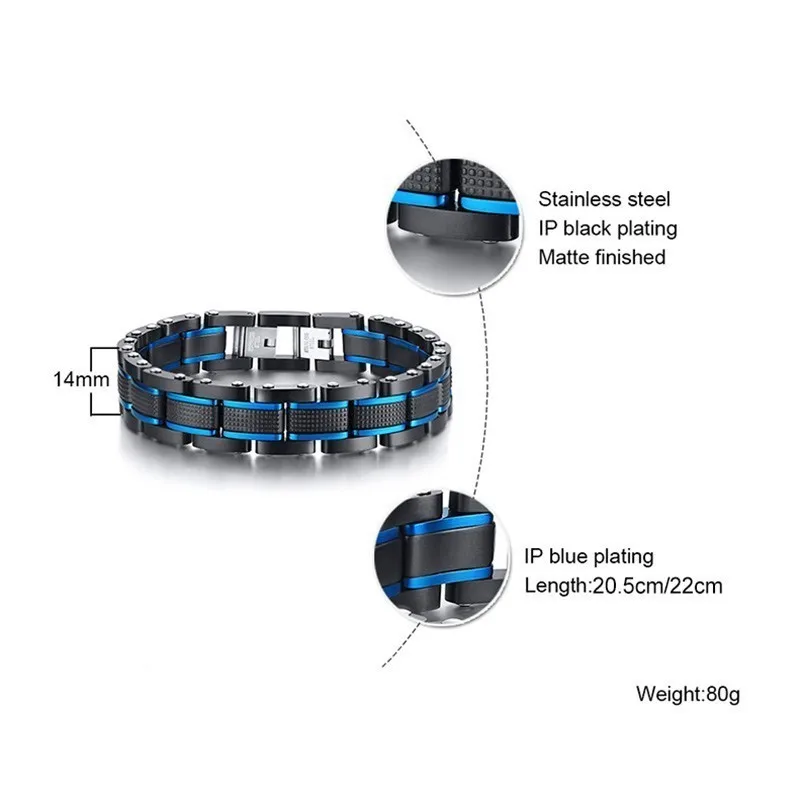 Vnox стильные синие и черные браслеты цепочки для мужчин из нержавеющей стали