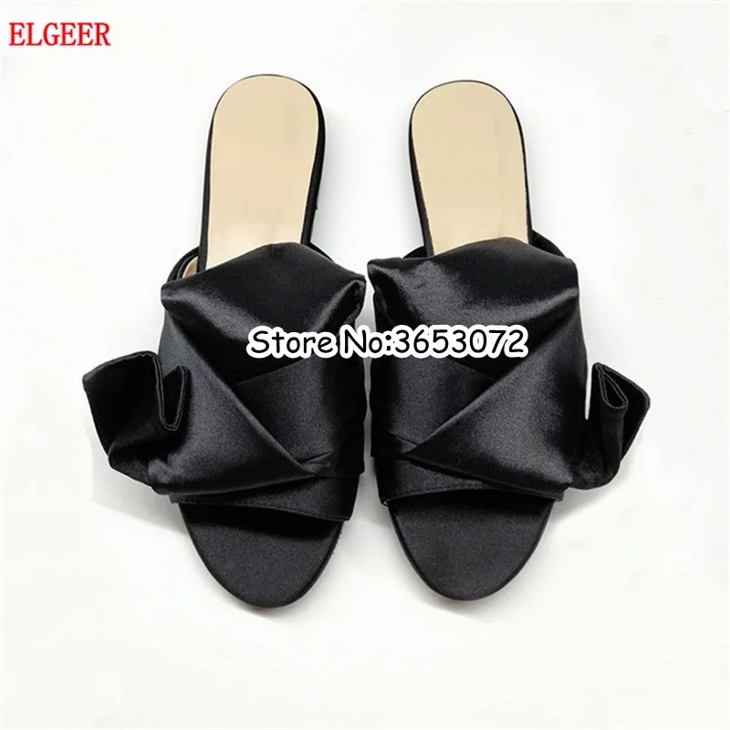 Шлепанцы женские с открытым носком открытый носок бант полосатые шелковые