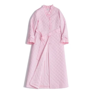 pink Высокое качество, зимний халат, одежда для сна, Для женщин теплый халат утепленное платье длинная ночная рубашка принцессы; одежда для сна; халат; одежда на Хлопчатобумажной Подкладке - Цвет: pink