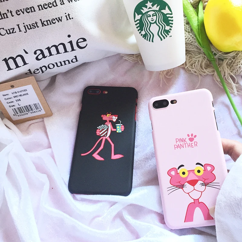 Милые розовые Пантеры чехлы для мобильного телефона iPhone 6 6s 7 8 Plus X мультфильм